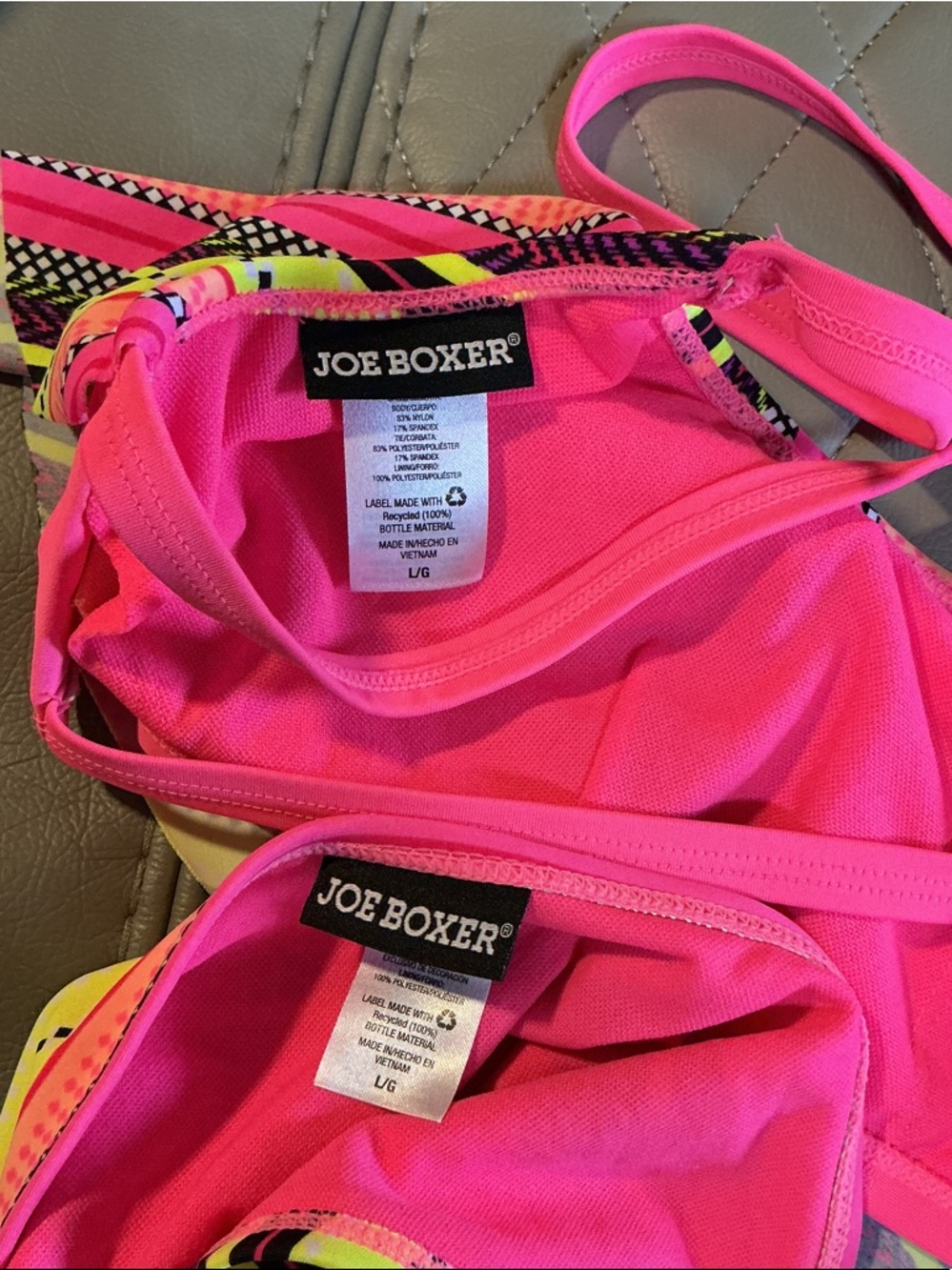 Joe Boxer Neon Pink & Yellow Striped Ruffle Bikini Set - Picture 4 of 4